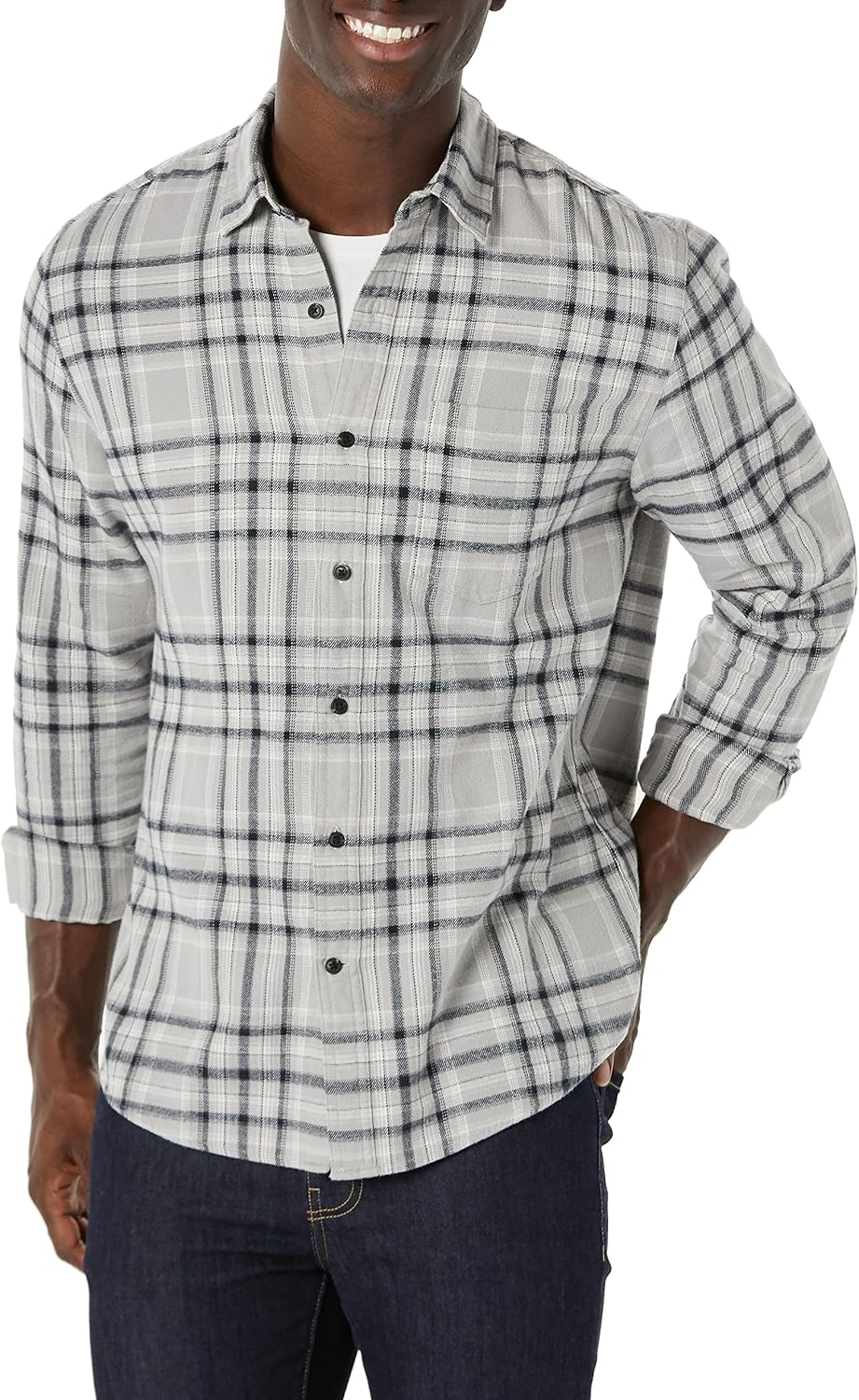 Men's Regular Fit Long-Sleeve Flannel Shirt, Soft Brushed Cotton, Lightweight yet Warm