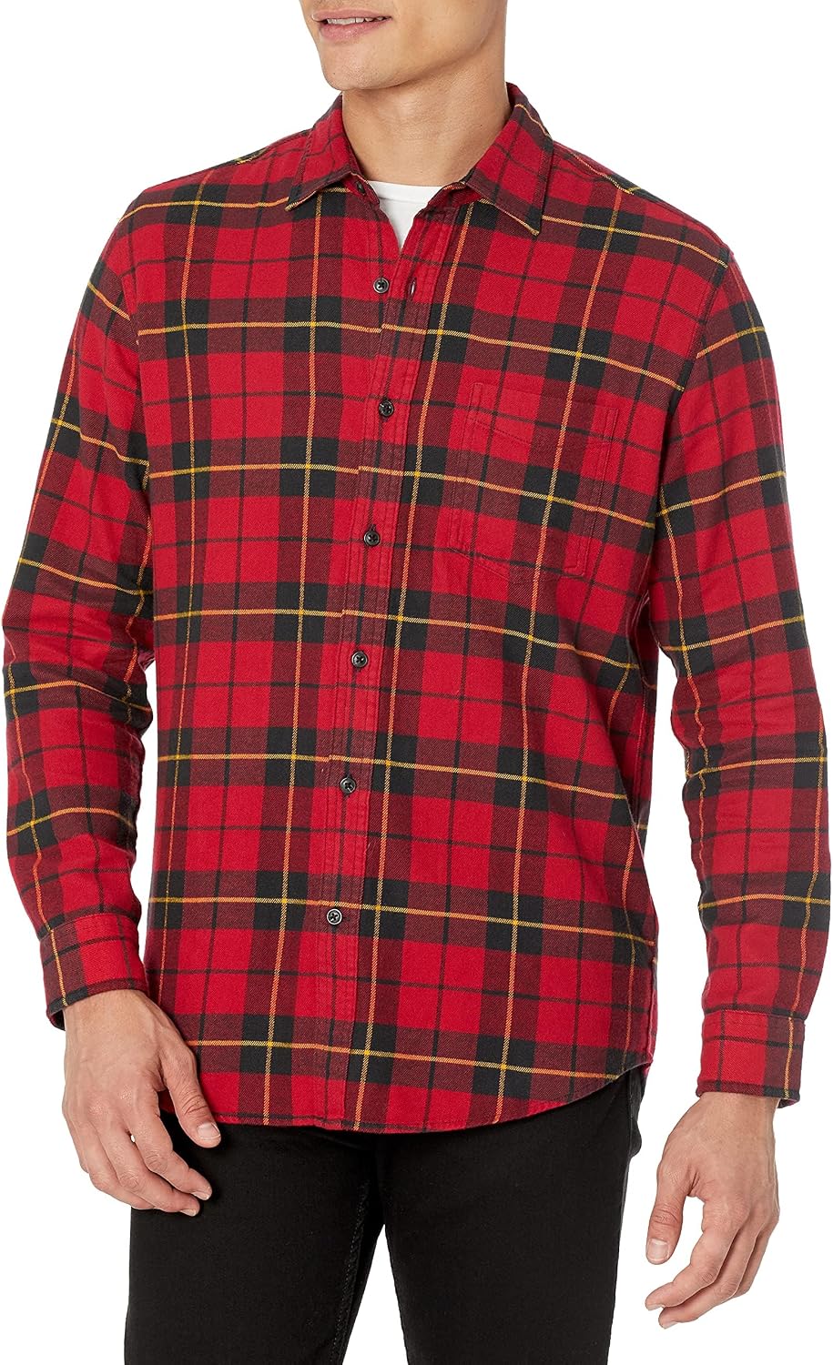 Men's Regular Fit Long-Sleeve Flannel Shirt, Soft Brushed Cotton, Lightweight yet Warm