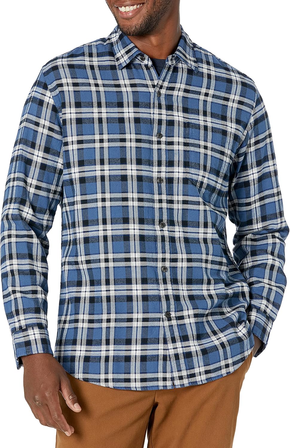 Men's Regular Fit Long-Sleeve Flannel Shirt, Soft Brushed Cotton, Lightweight yet Warm