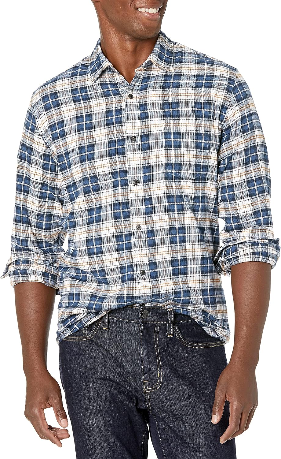 Men's Regular Fit Long-Sleeve Flannel Shirt, Soft Brushed Cotton, Lightweight yet Warm