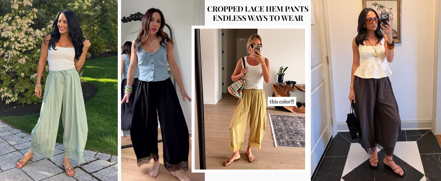 Cropped Lace Hem Pants