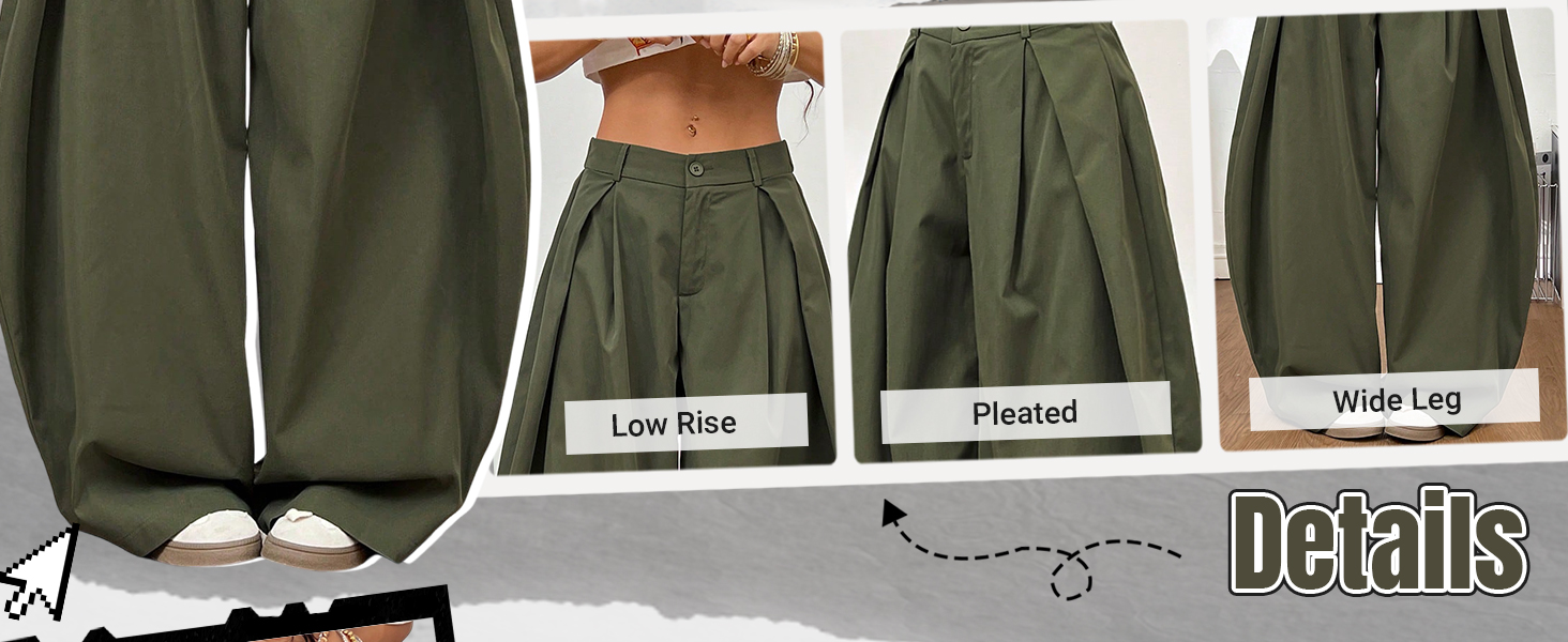 Women&amp;#39;s Baggy Dress Pant Low Rise Pleated Barrel Cargo Oversized Wide Leg Business Casual Trousers