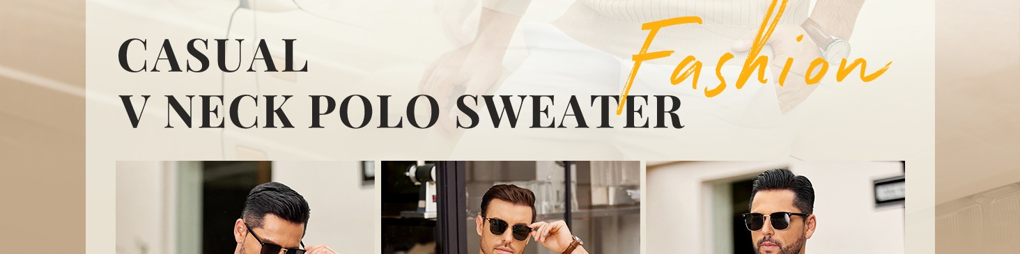 Men V Neck Slim Fit Pullover Sweater Polo