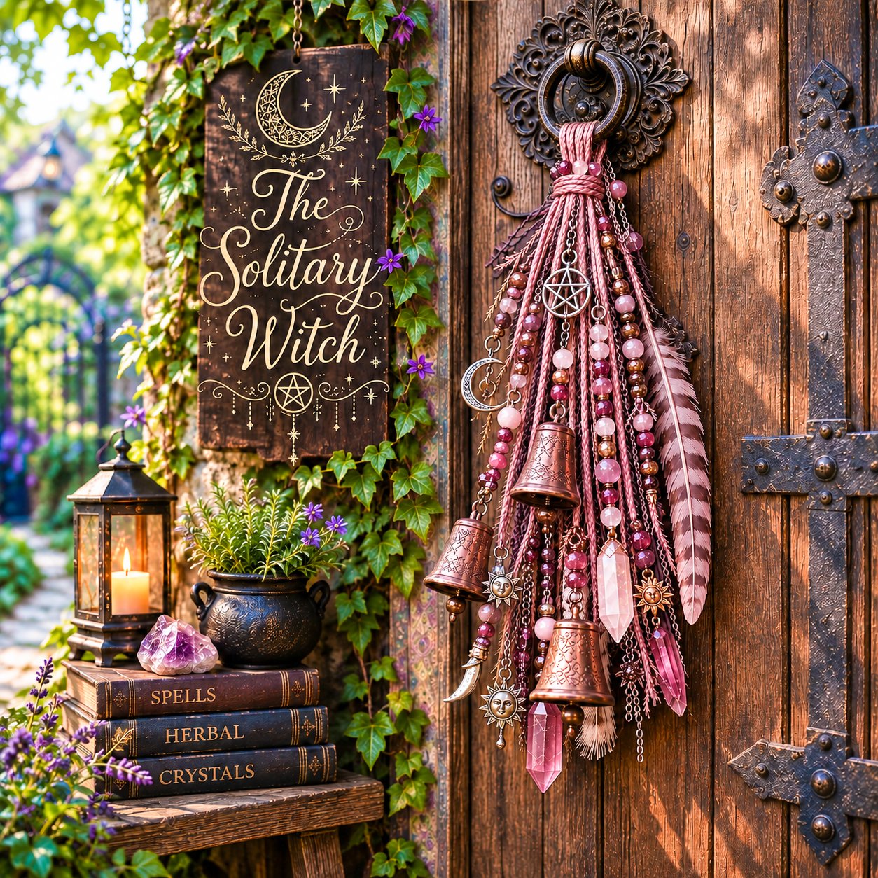 🔮Witch-themed hanging door bell | 🌙Bells, crystals, and celestial hanging decorations