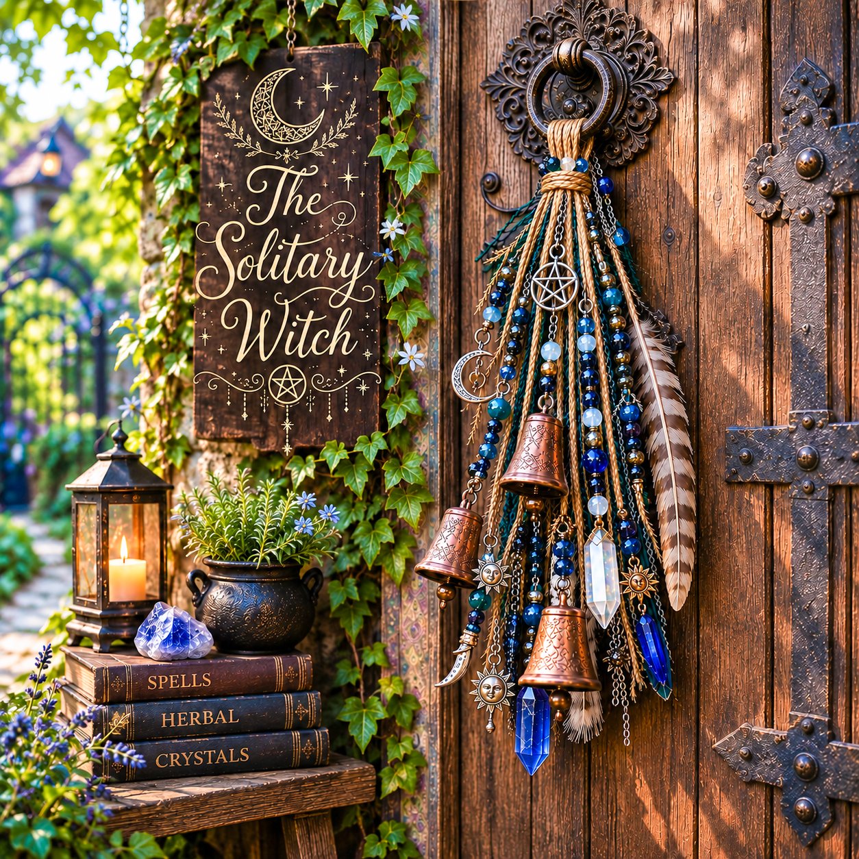 🔮Witch-themed hanging door bell | 🌙Bells, crystals, and celestial hanging decorations