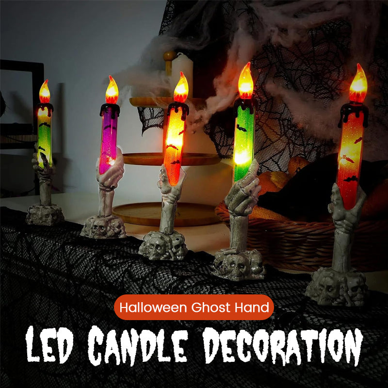 LED candle decoration in the shape of a ghostly hand for Halloween
