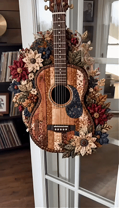 🎶🧵 Premium vintage patchwork kit for musical instruments | High-quality layered fabric with stitched details – DIY handmade decoration for the music room ✨