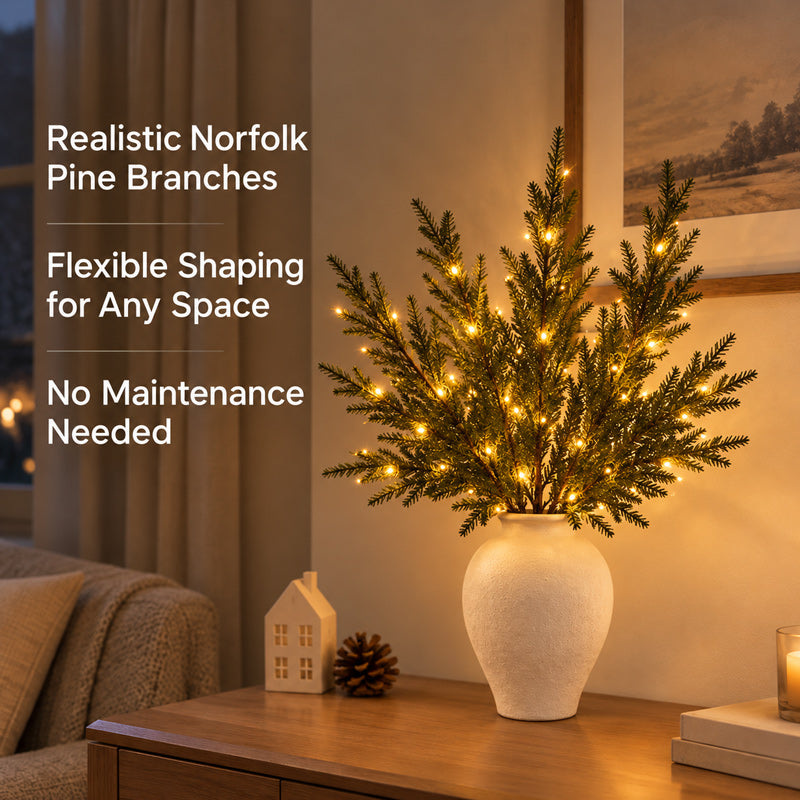 Artificial Norfolk Pine Branch Set with Lights