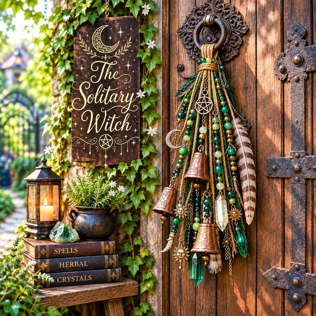 🔮Witch-themed hanging door bell | 🌙Bells, crystals, and celestial hanging decorations