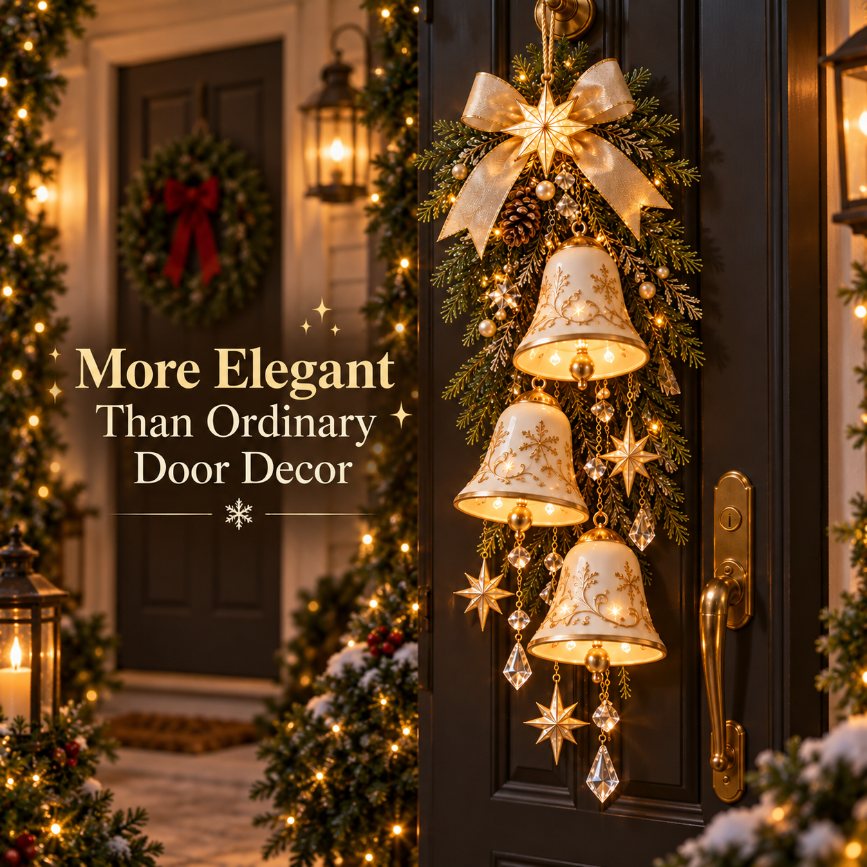 🔔✨Last Day 50% OFF✨✨ Golden Bell Blessing Cascade™ – Lighted Christmas Door Decor