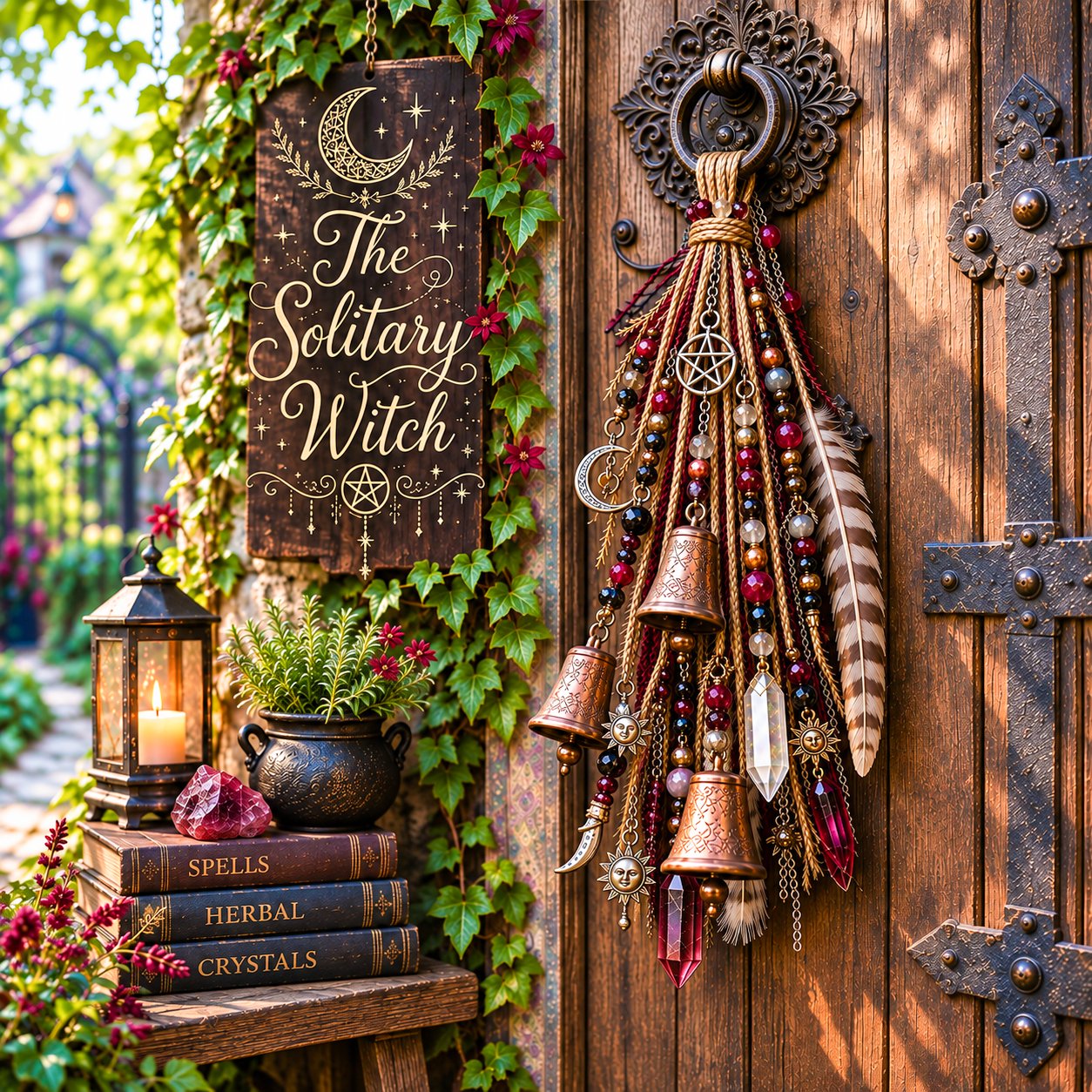 🔮Witch-themed hanging door bell | 🌙Bells, crystals, and celestial hanging decorations