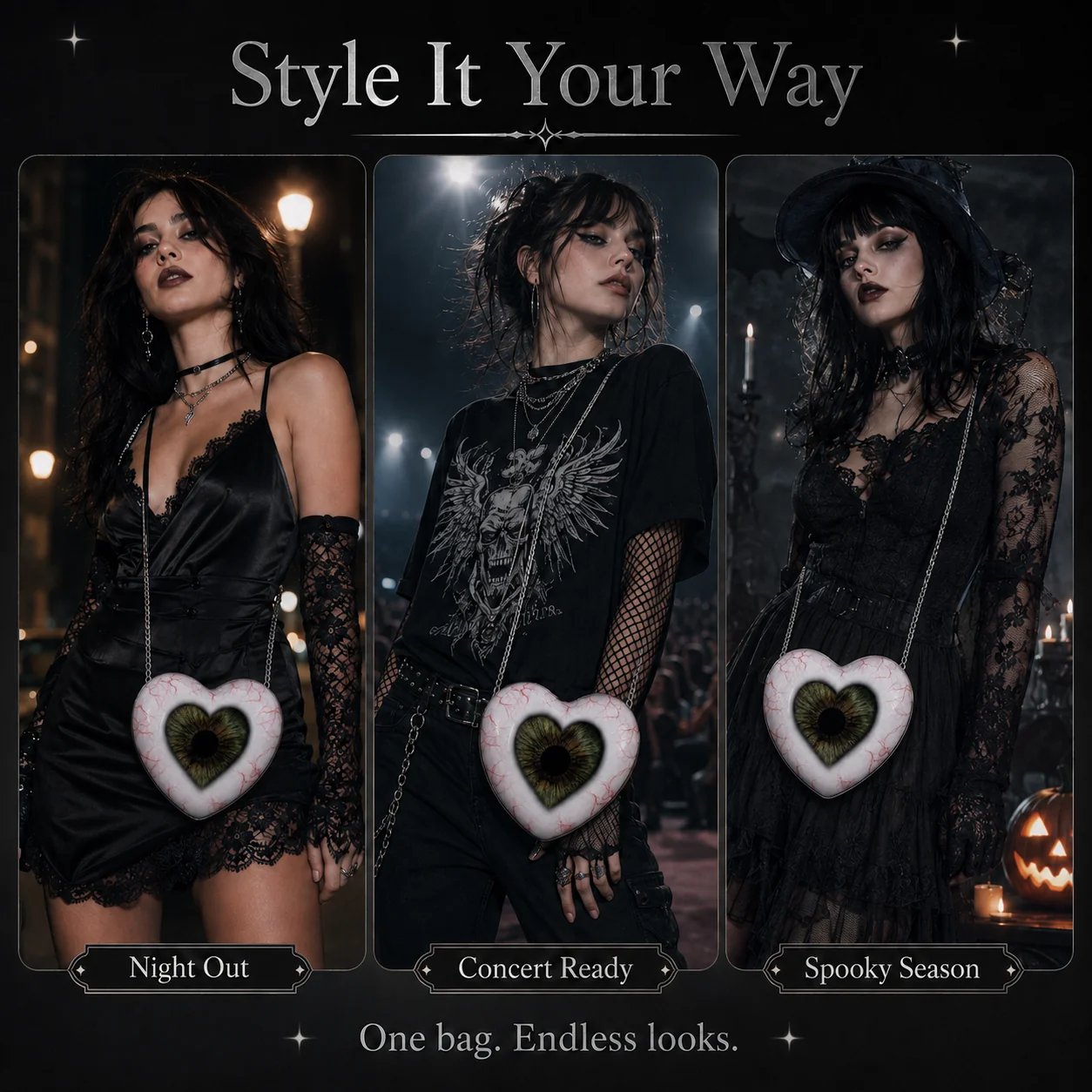 🔥Last day: 50% OFF 🖤👁 Eye-catching shoulder bag with a Gothic heart motif