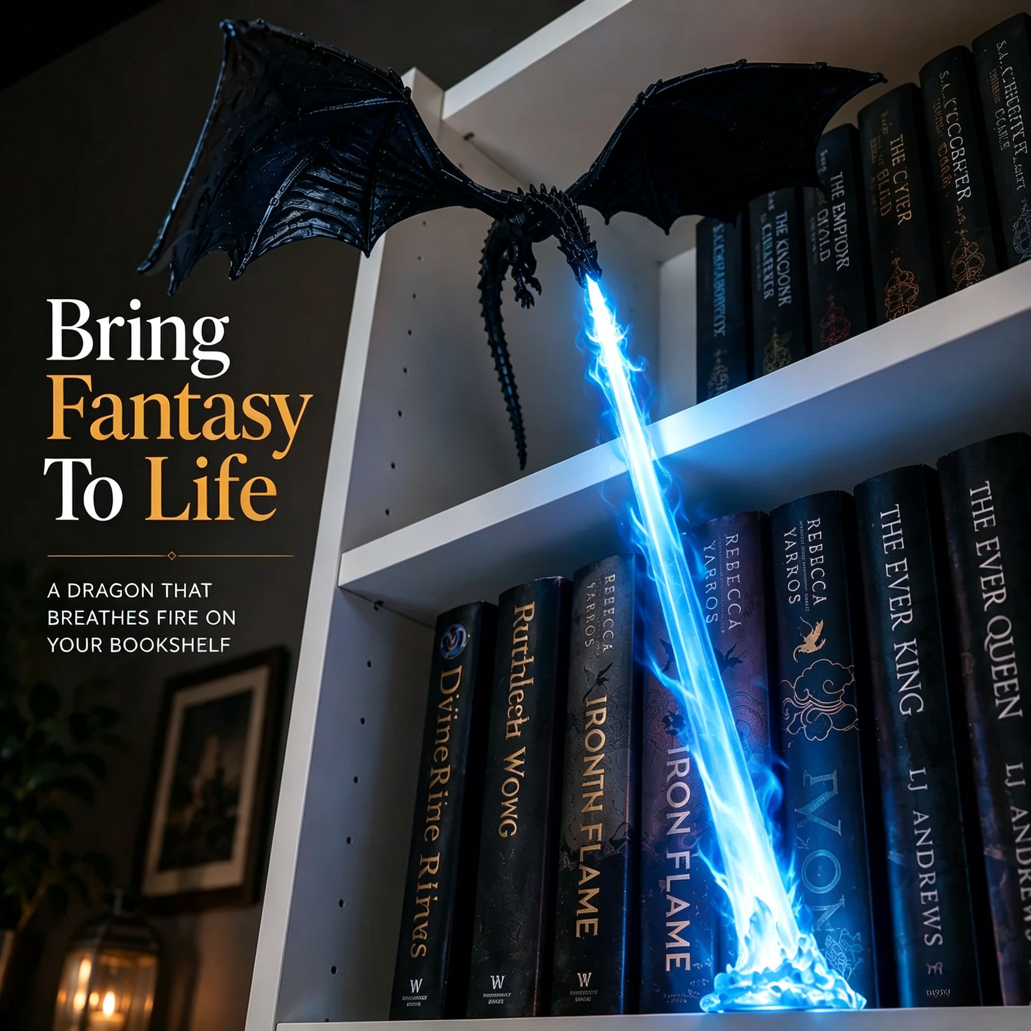 🐉 Fire-breathing dragon bookshelf decoration lamp + LED flame lighting set