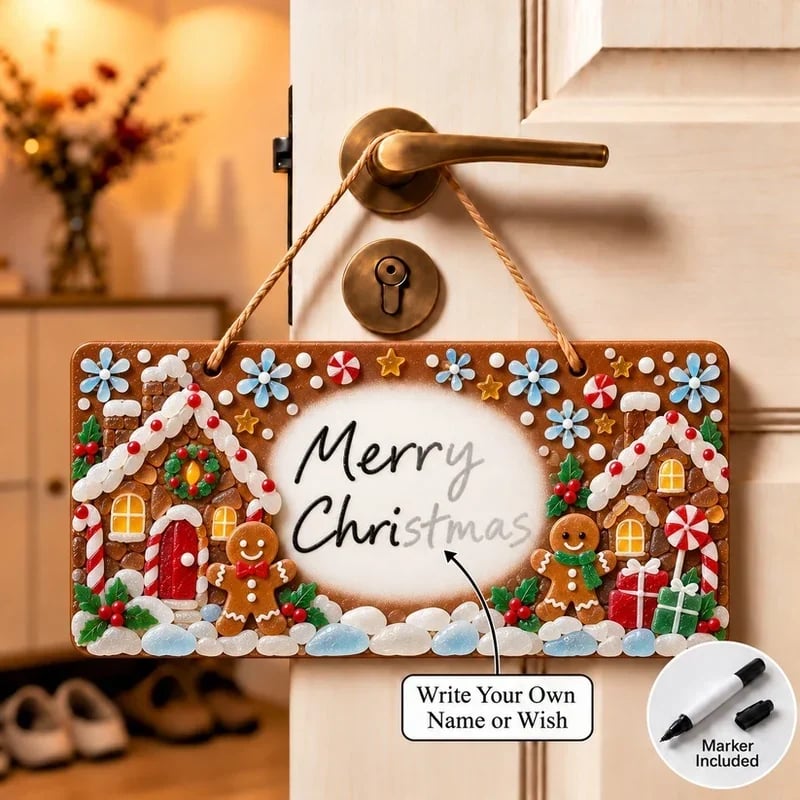 Gingerbread Christmas Cottage sea glass Christmas sign style