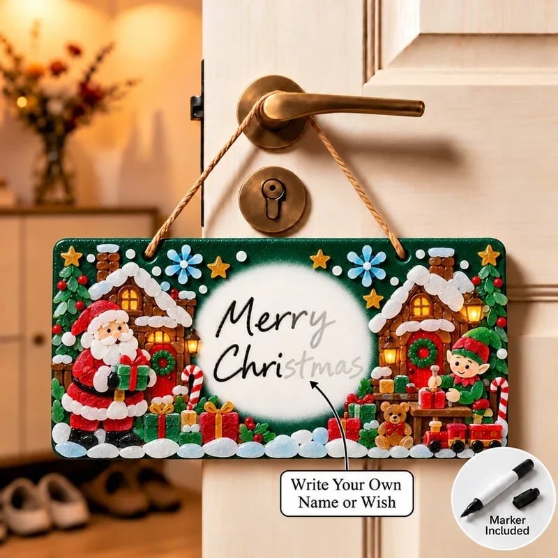 Santa’s Merry Workshop sea glass Christmas sign style