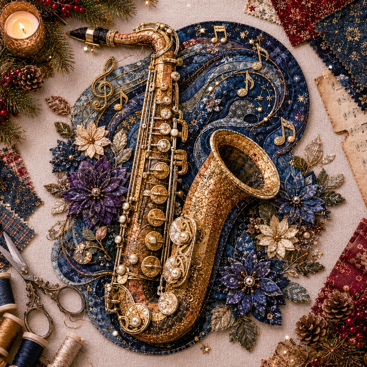 🎶🧵 Premium vintage patchwork kit for musical instruments | High-quality layered fabric with stitched details – DIY handmade decoration for the music room ✨