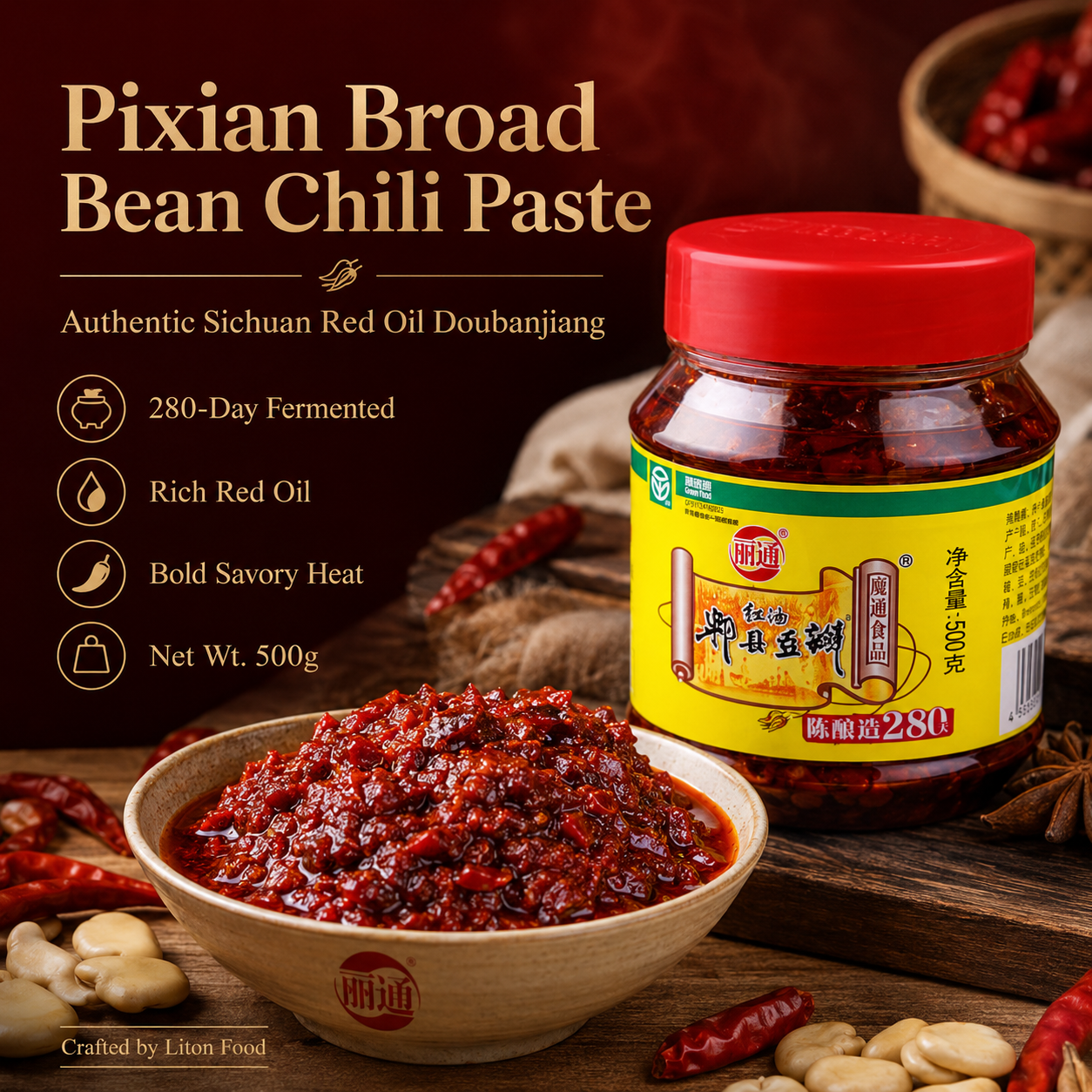 Pixian Broad Bean Chili Paste 500g – Authentic Sichuan Red Oil Doubanjiang-RuralMala