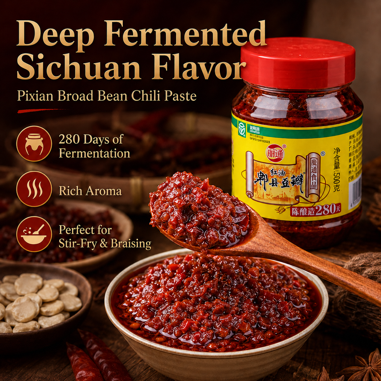 Pixian Broad Bean Chili Paste 500g – Authentic Sichuan Red Oil Doubanjiang-RuralMala