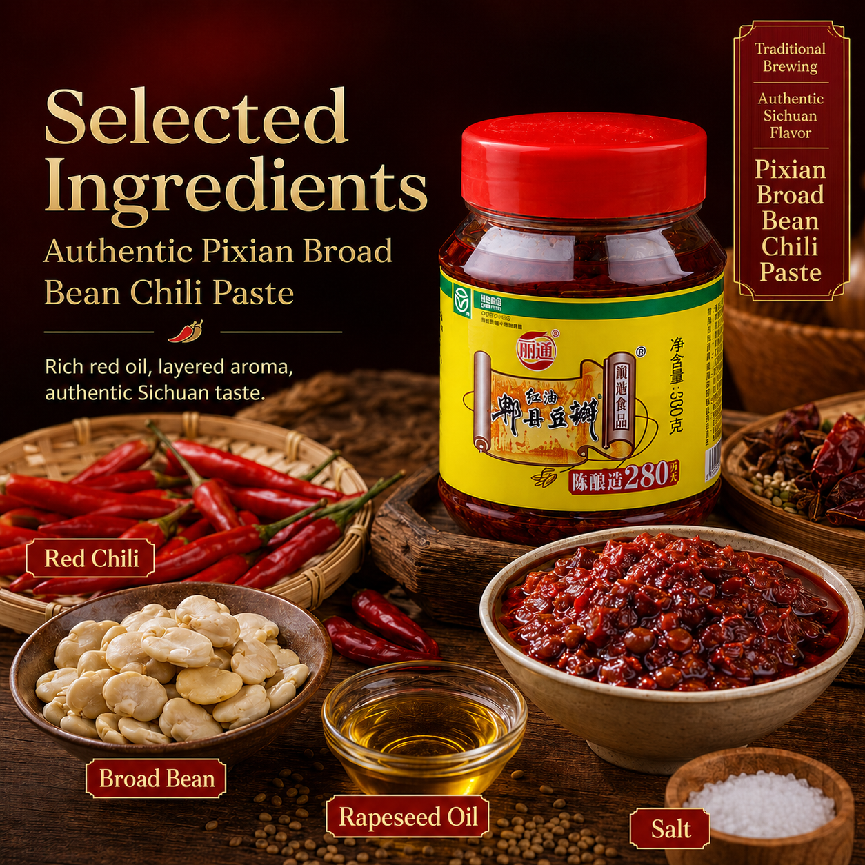 Pixian Broad Bean Chili Paste 500g – Authentic Sichuan Red Oil Doubanjiang-RuralMala