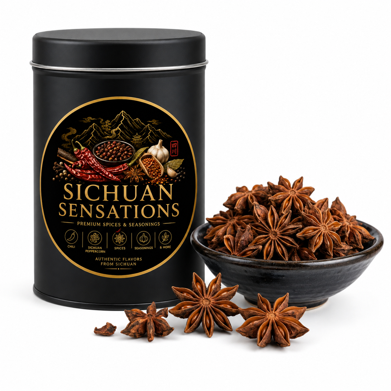 Sichuan Sensations Whole Star Anise Pods in Reusable Spice Tin | Aromatic Sichuan Spice for Braises, Broths & Stews-RuralMala