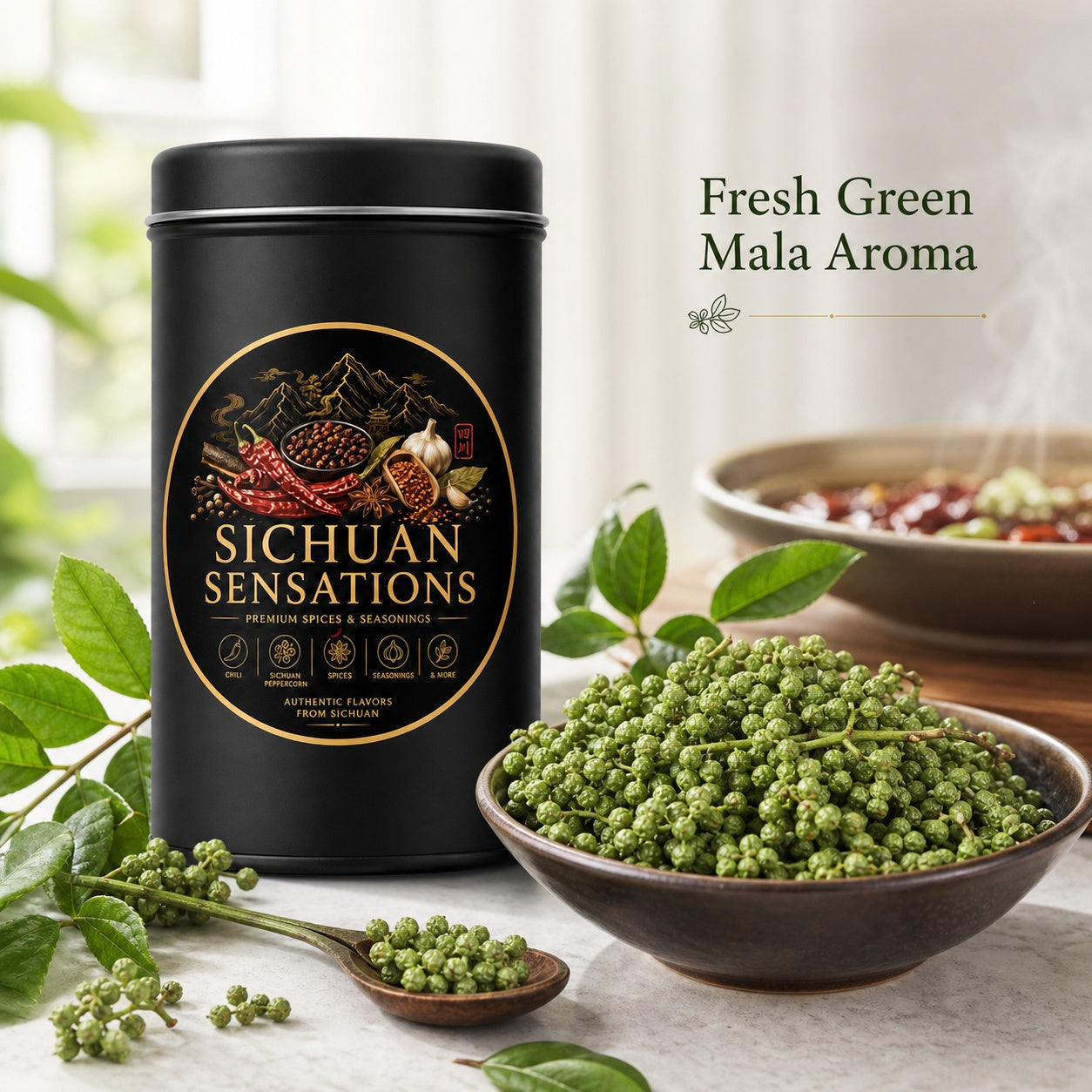 Sichuan Sensations Green Sichuan Peppercorns | Whole Qing Hua Jiao for Fresh Mala Fish, Chicken, Hot Pot & Marinades-RuralMala