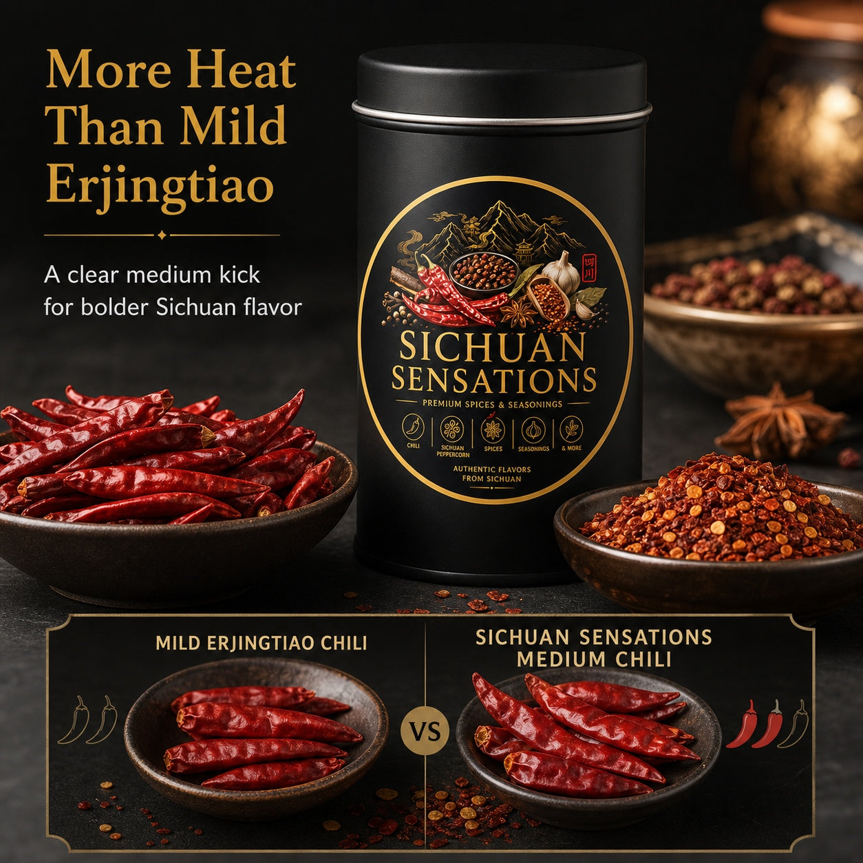 Sichuan Sensations Medium Heat Whole Dried Chili | Sun-Dried Sichuan Chili for Hot Pot, Chili Oil & Mala Dishes-RuralMala