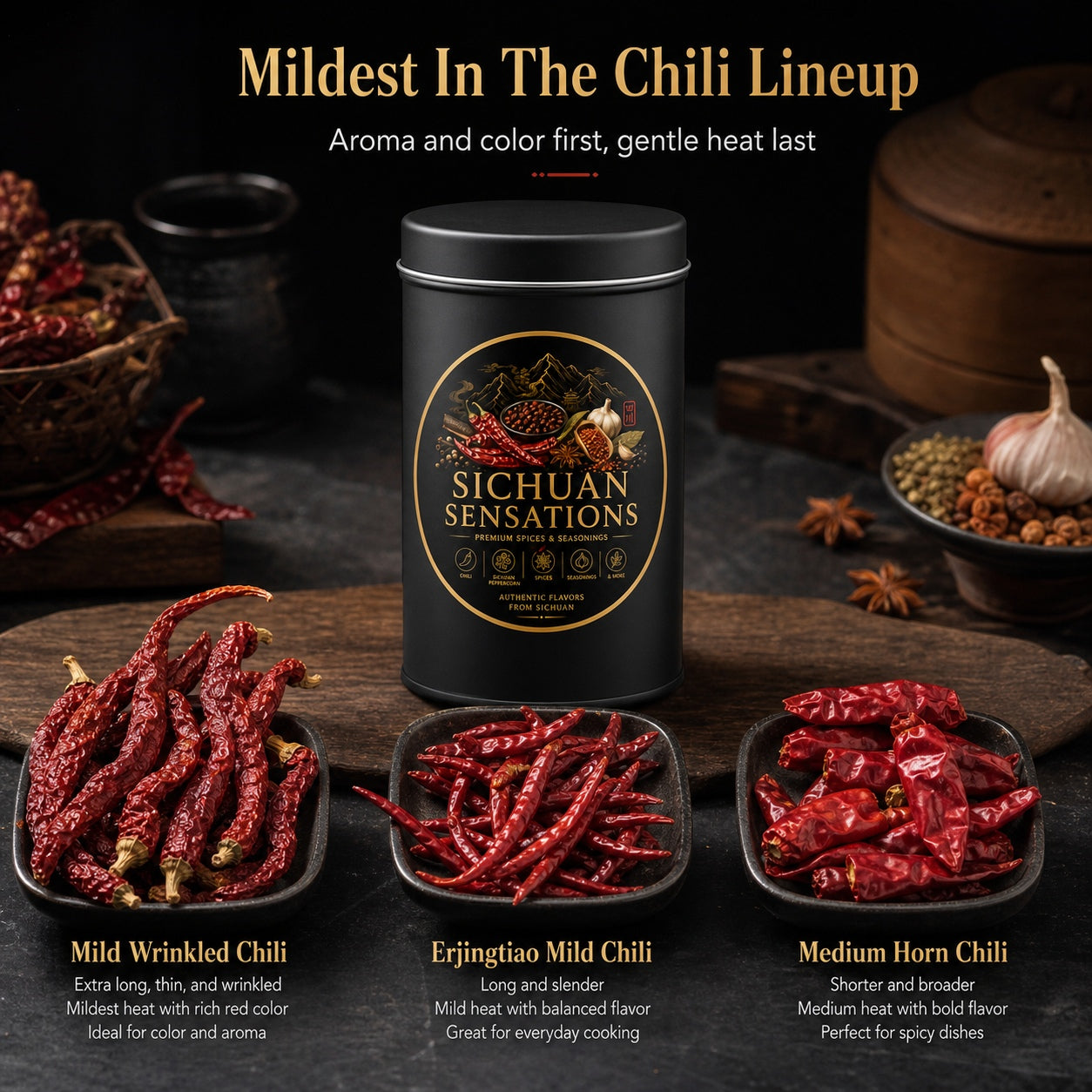 Sichuan Sensations Mild Wrinkled Whole Dried Chili | Aroma-First Sichuan Chili for Red Oil, Cold Dishes & Light Cooking-RuralMala