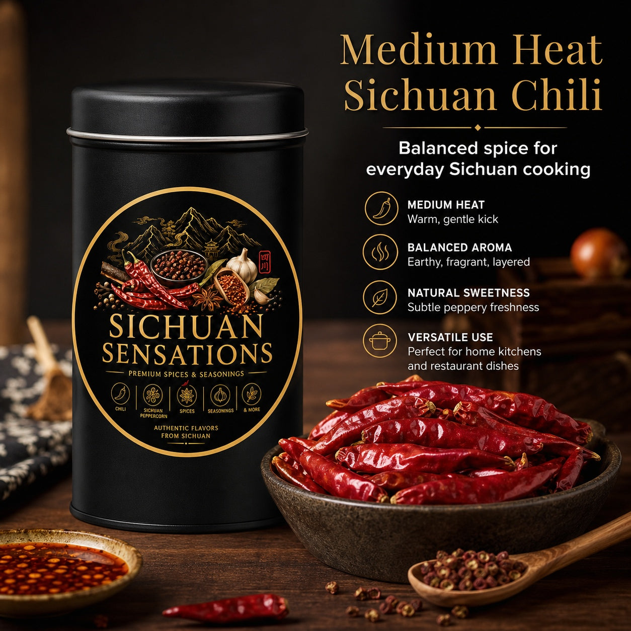 Sichuan Sensations Medium Heat Whole Dried Chili | Sun-Dried Sichuan Chili for Hot Pot, Chili Oil & Mala Dishes-RuralMala