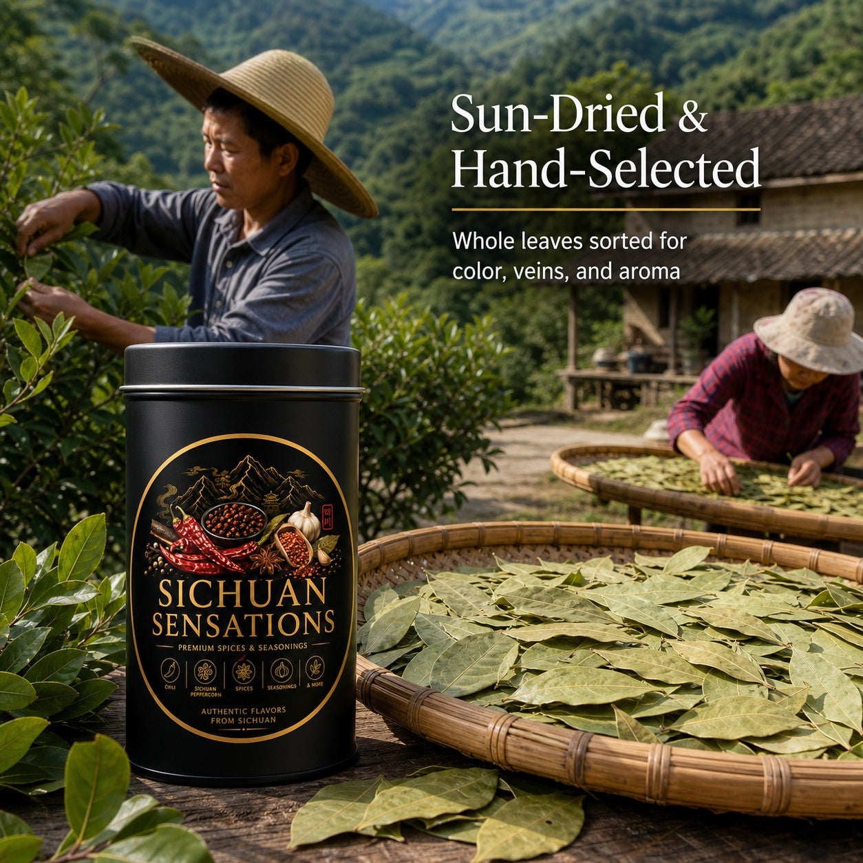 Sichuan Sensations Whole Bay Leaves | Dried Bay Leaves for Braising, Stews, Soups & Marinades-RuralMala