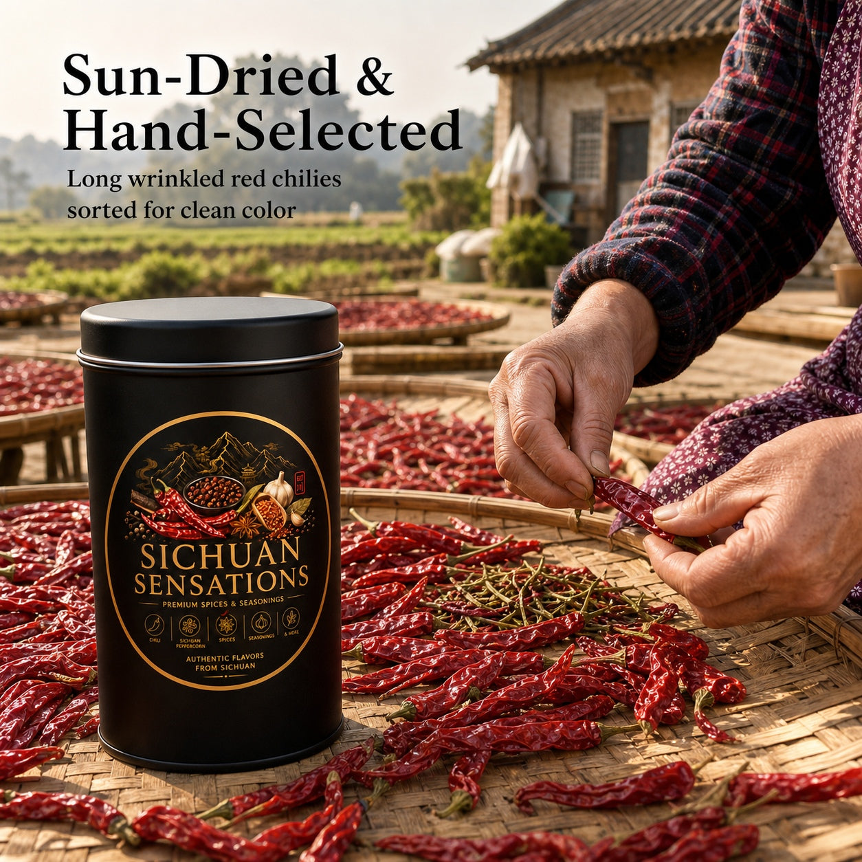 Sichuan Sensations Mild Wrinkled Whole Dried Chili | Aroma-First Sichuan Chili for Red Oil, Cold Dishes & Light Cooking-RuralMala