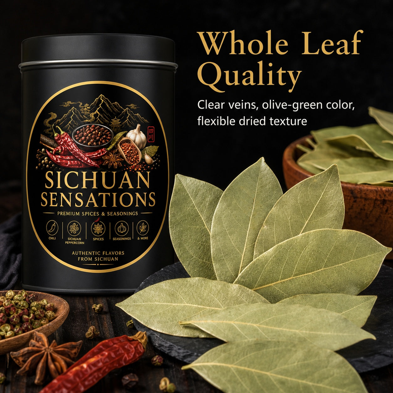 Sichuan Sensations Whole Bay Leaves | Dried Bay Leaves for Braising, Stews, Soups & Marinades-RuralMala