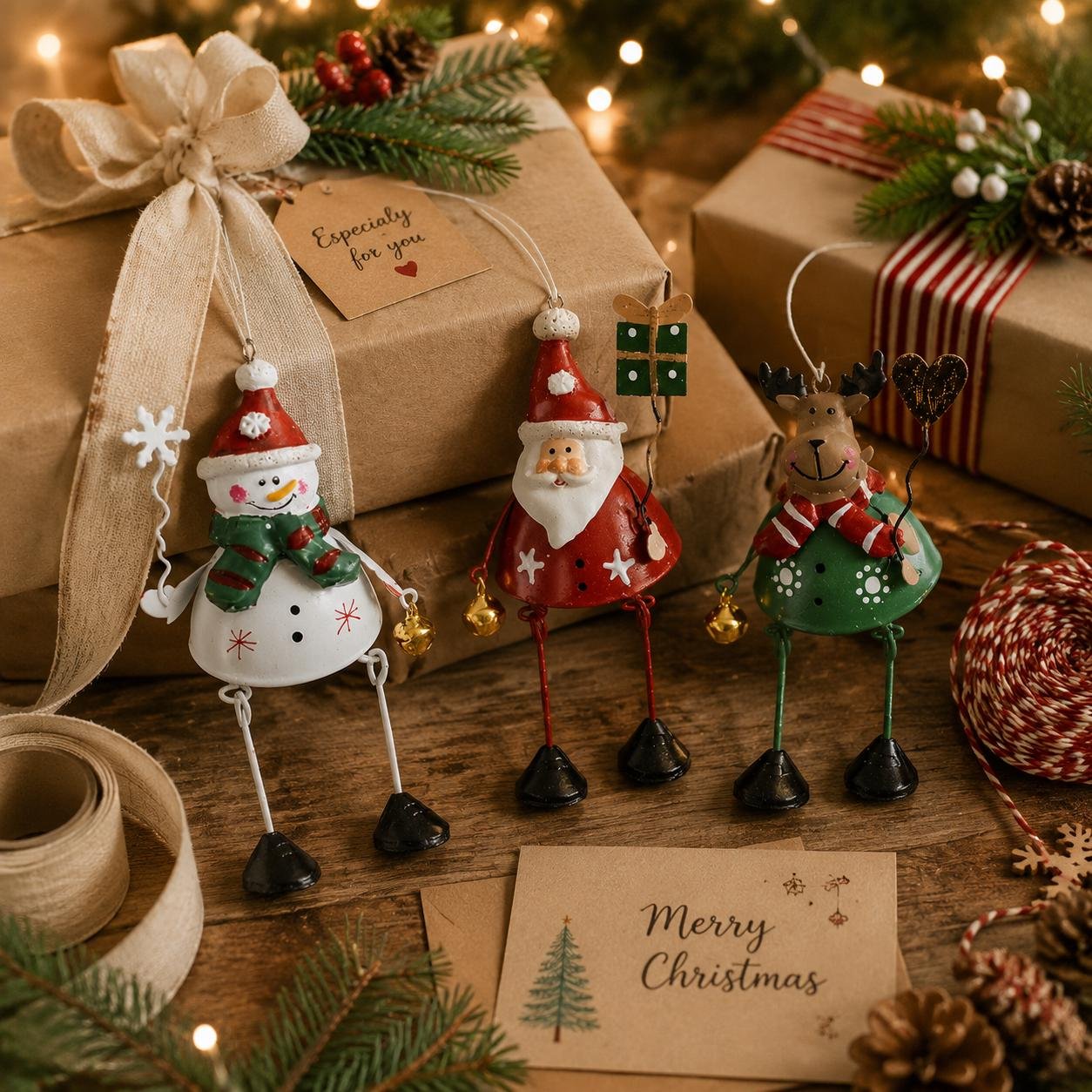 🌲✨ Handgeschilderde kerstornamenten met bengelende pootjes‑ Kerstboom hangdecoratie