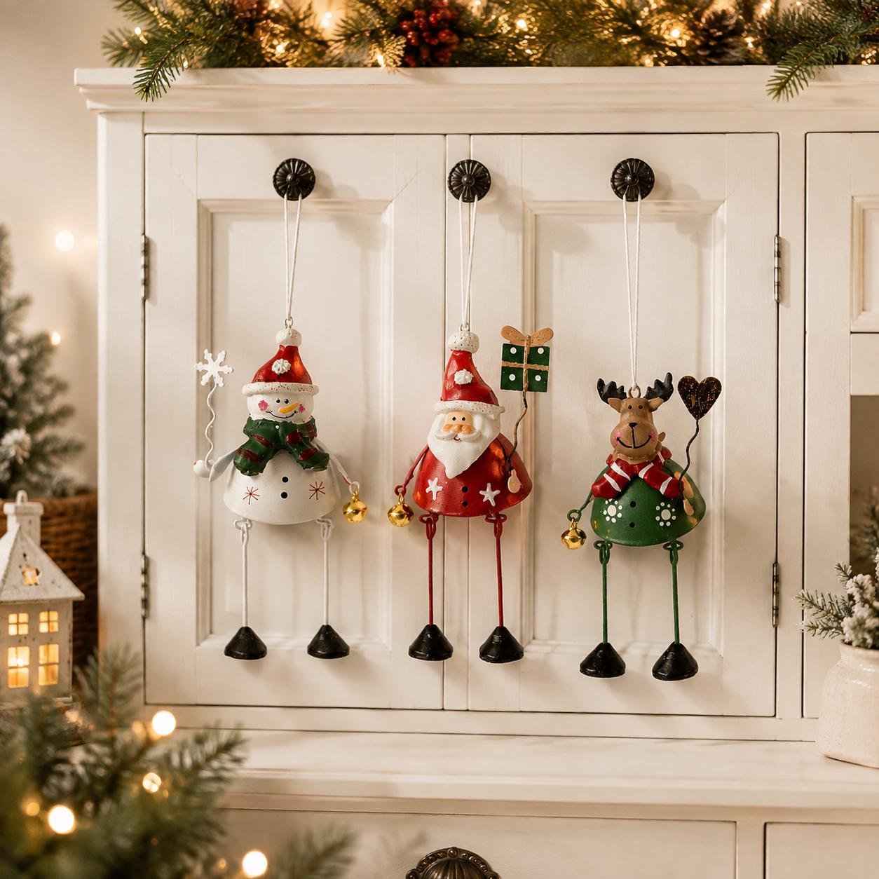 🌲✨ Handgeschilderde kerstornamenten met bengelende pootjes‑ Kerstboom hangdecoratie