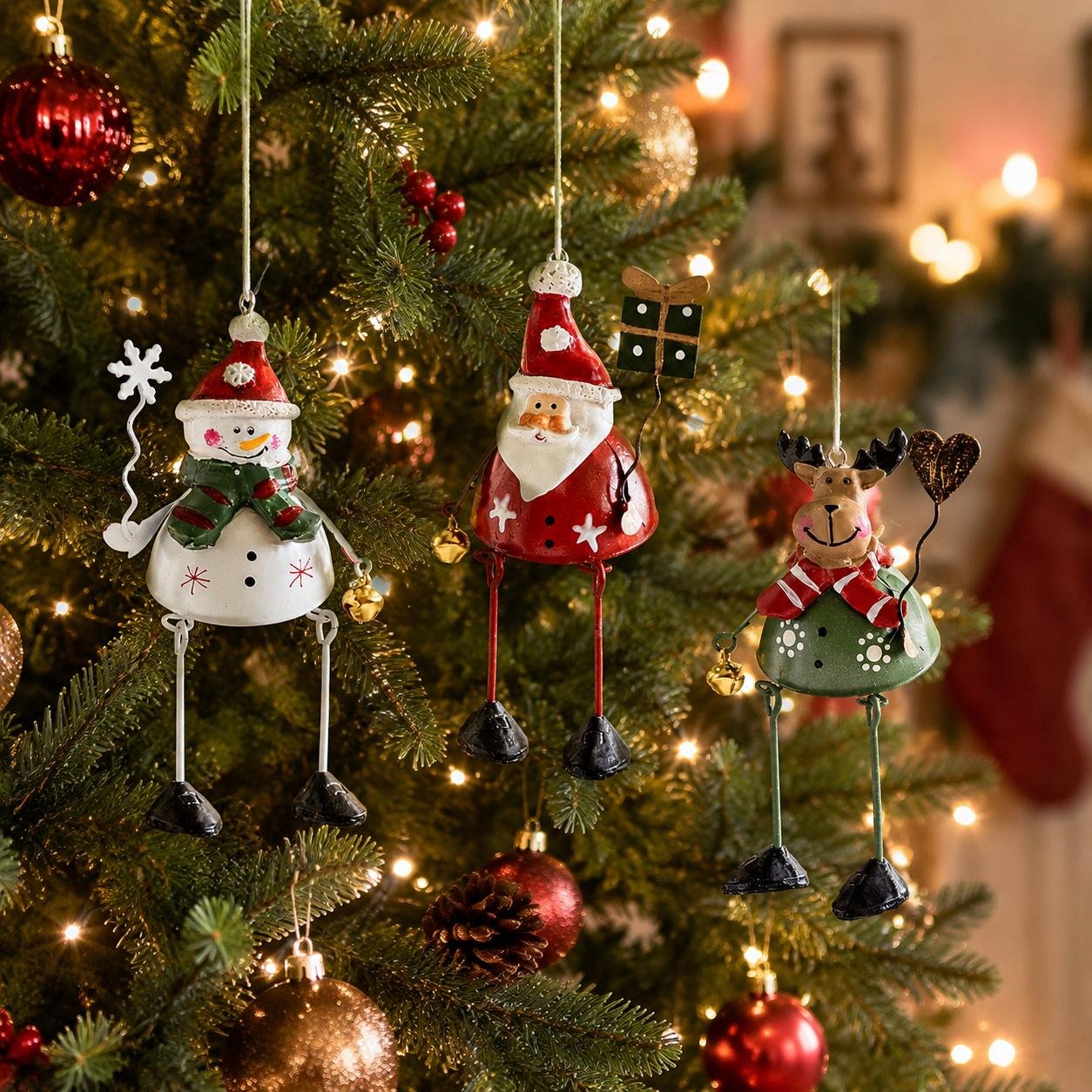🌲✨ Handgeschilderde kerstornamenten met bengelende pootjes‑ Kerstboom hangdecoratie