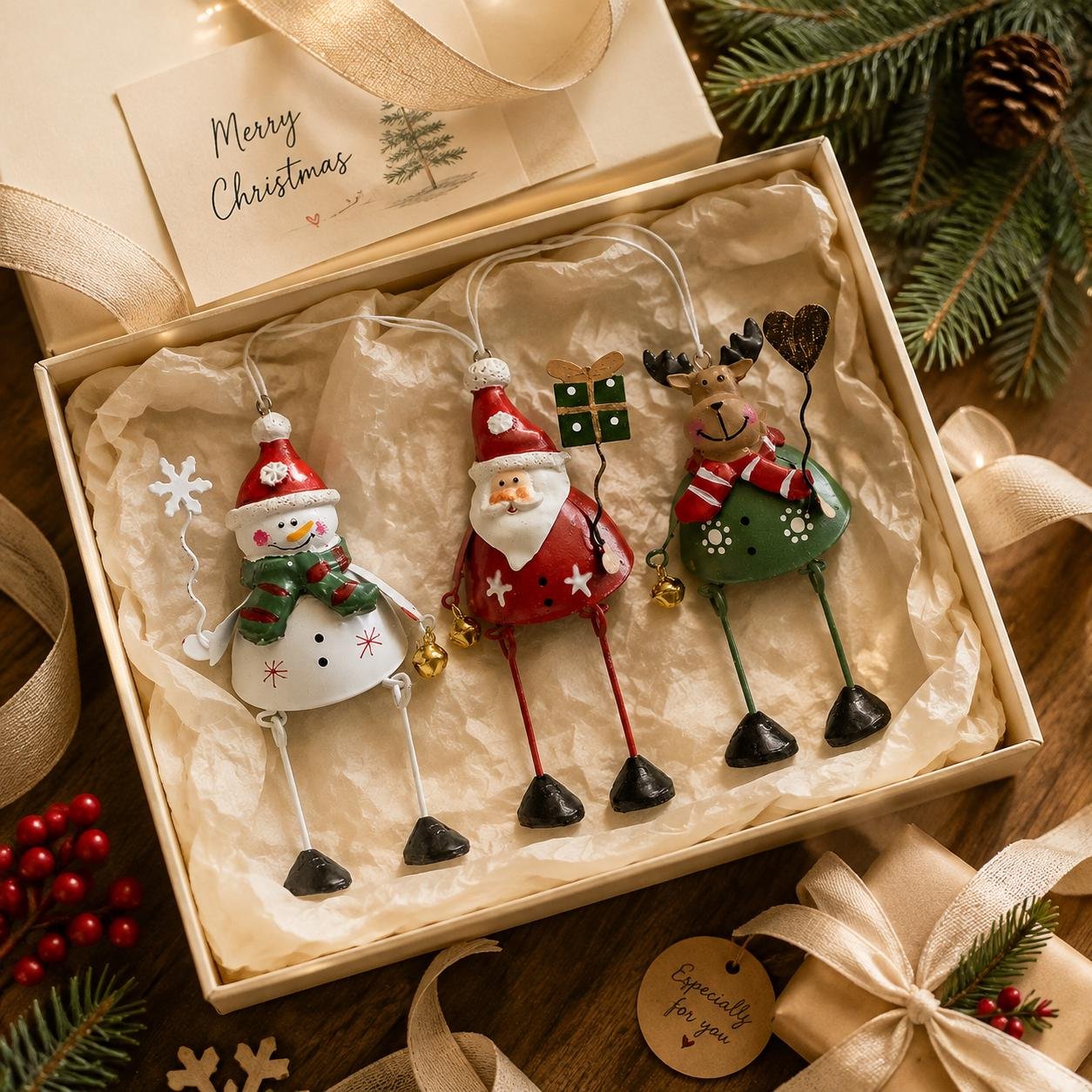 🌲✨ Handgeschilderde kerstornamenten met bengelende pootjes‑ Kerstboom hangdecoratie
