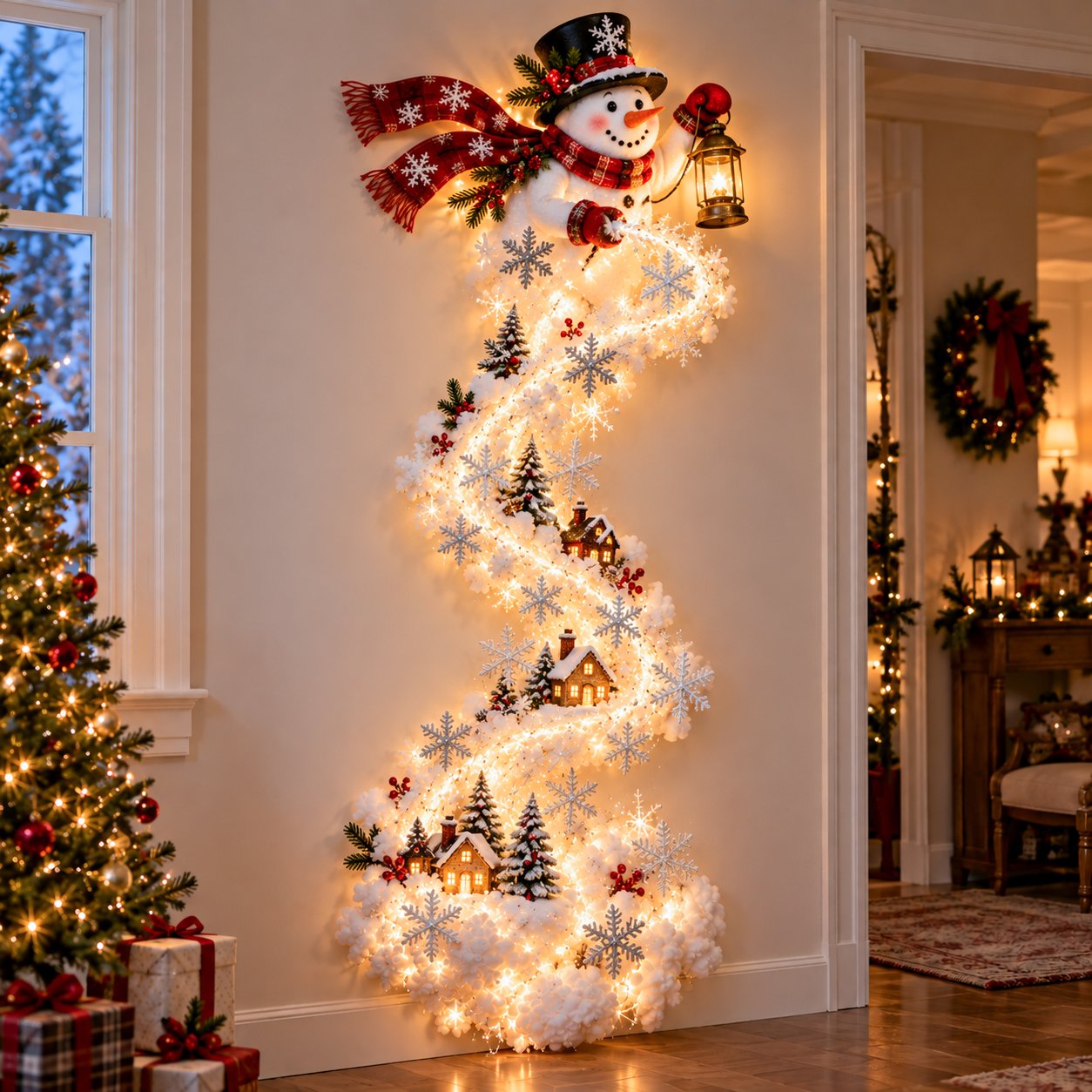 Kronkelend pad kerstdorp