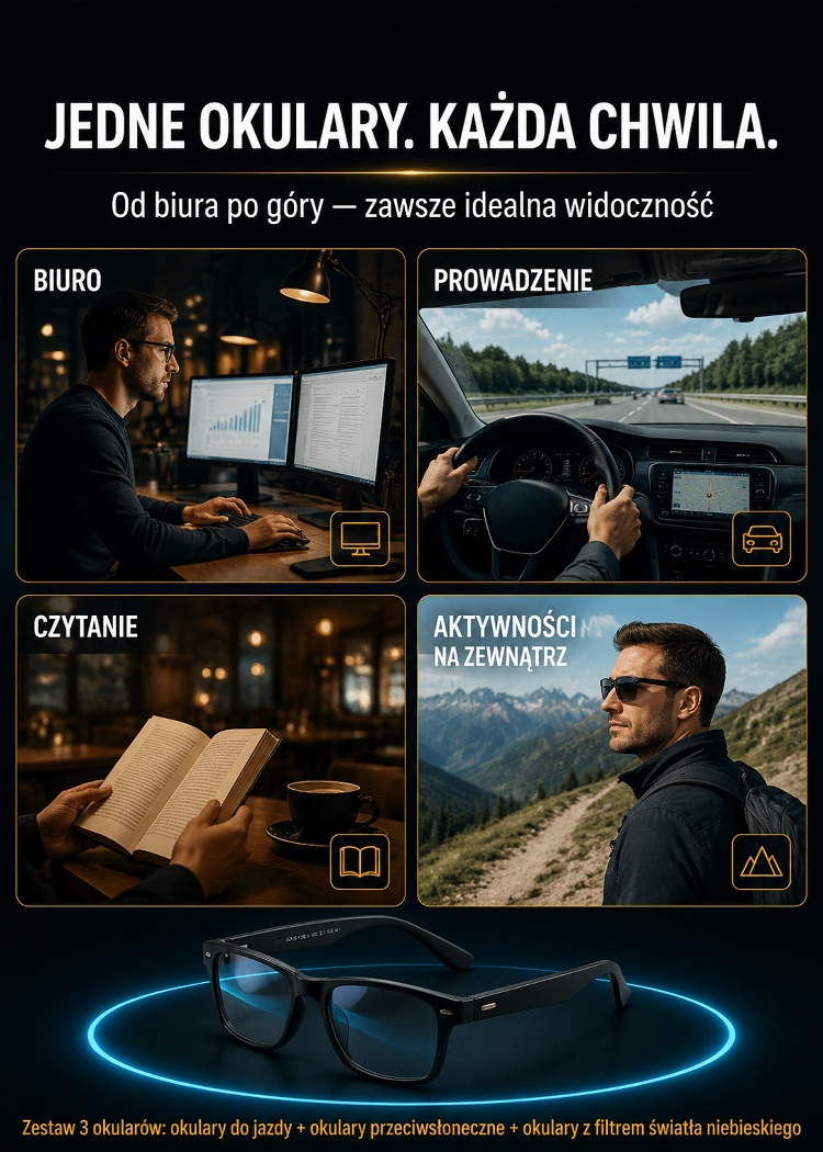 [Oferta -80%] Inteligentne Okulary AI Zmieniające Kolor z Tłumaczem：Powiększenie, Fotochrom i Tłumacz na Żywo