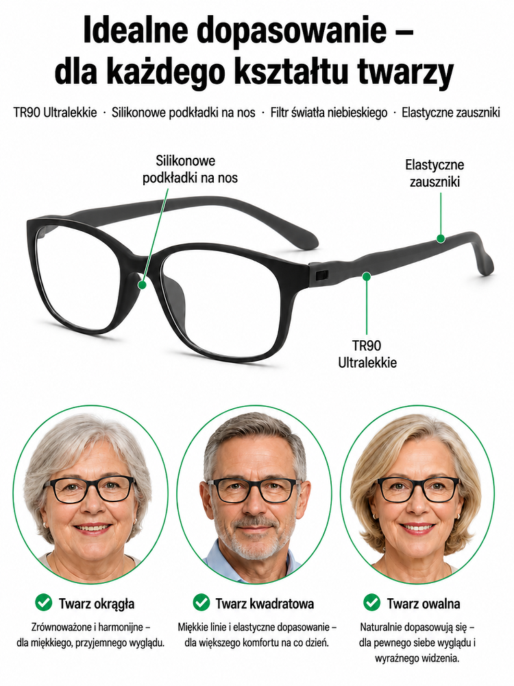 Wygodne Okulary Progresywne dla Seniora - Lekka Oprawka, Filtr Ekranowy (Płatność Przy Odbiorze)