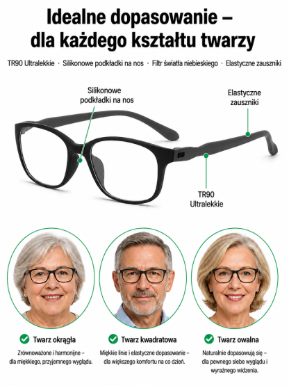 Wygodne Okulary Progresywne dla Seniora - Lekka Oprawka, Filtr Ekranowy (Płatność Przy Odbiorze)