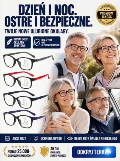 Wygodne Okulary Progresywne dla Seniora - Lekka Oprawka, Filtr Ekranowy (Płatność Przy Odbiorze)