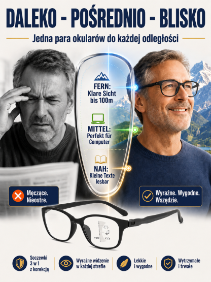 Wygodne Okulary Progresywne dla Seniora - Lekka Oprawka, Filtr Ekranowy (Płatność Przy Odbiorze)