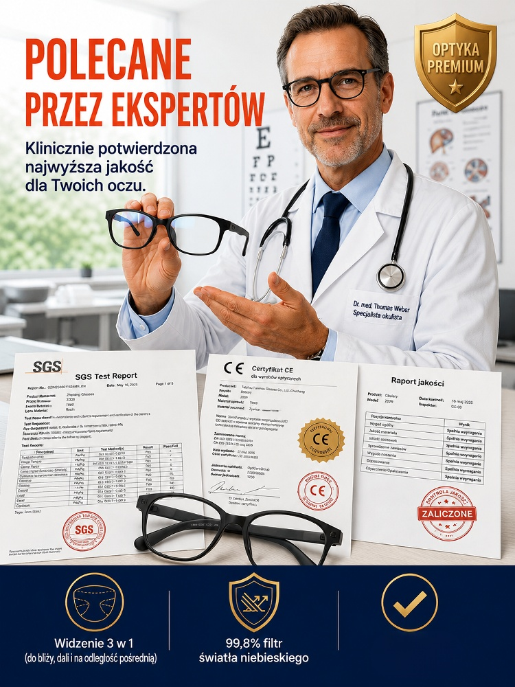 Wygodne Okulary Progresywne dla Seniora - Lekka Oprawka, Filtr Ekranowy (Płatność Przy Odbiorze)