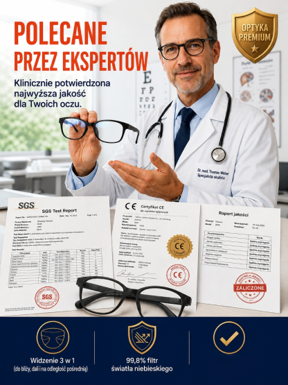 Wygodne Okulary Progresywne dla Seniora - Lekka Oprawka, Filtr Ekranowy (Płatność Przy Odbiorze)