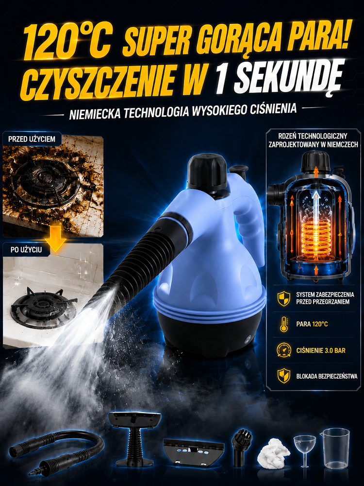 【-50% & Za Pobraniem】Wielofunkcyjna Ręczna Myjka Parowa | 99,9% Dezynfekcji, Zero Chemii i Bólu Pleców (14 Dni na Próbę)