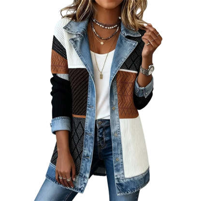 Jeans-Splice cardigan in a faux-two-piece look | Cotton cardigan for women