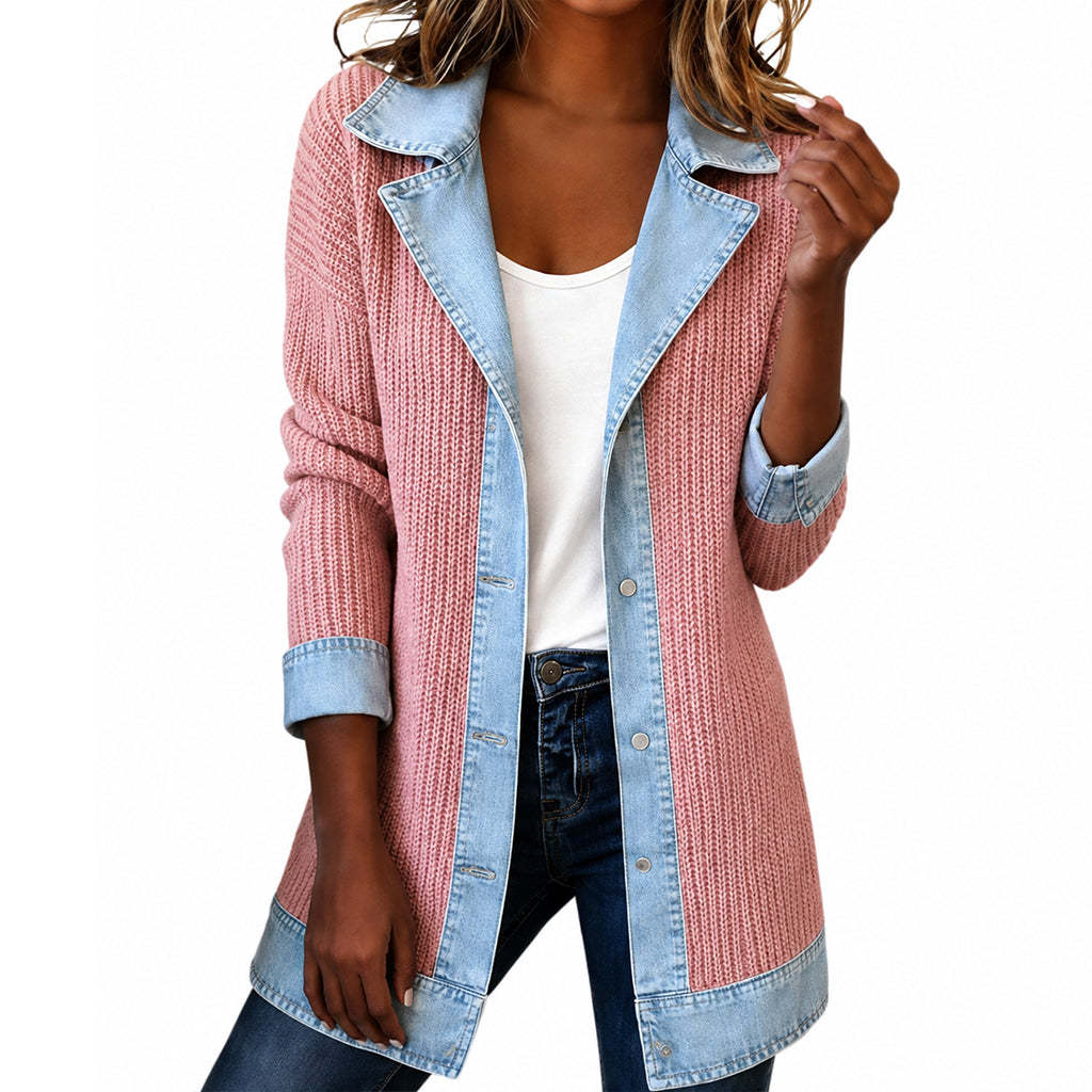 Jeans-Splice cardigan in a faux-two-piece look | Cotton cardigan for women