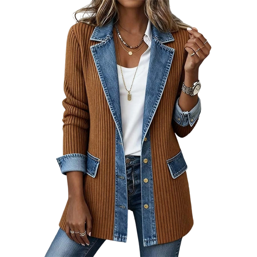 Jeans-Splice cardigan in a faux-two-piece look | Cotton cardigan for women