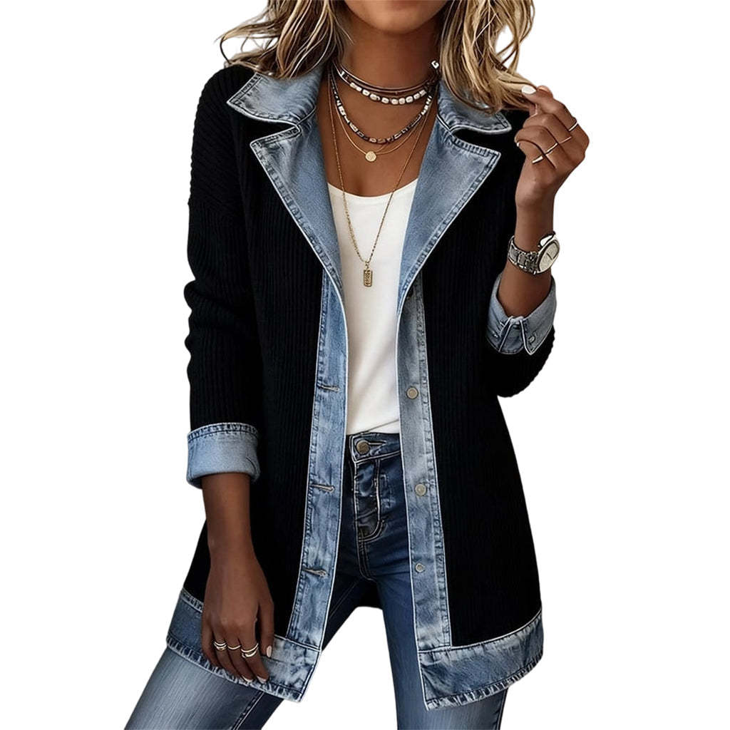 Jeans-Splice cardigan in a faux-two-piece look | Cotton cardigan for women