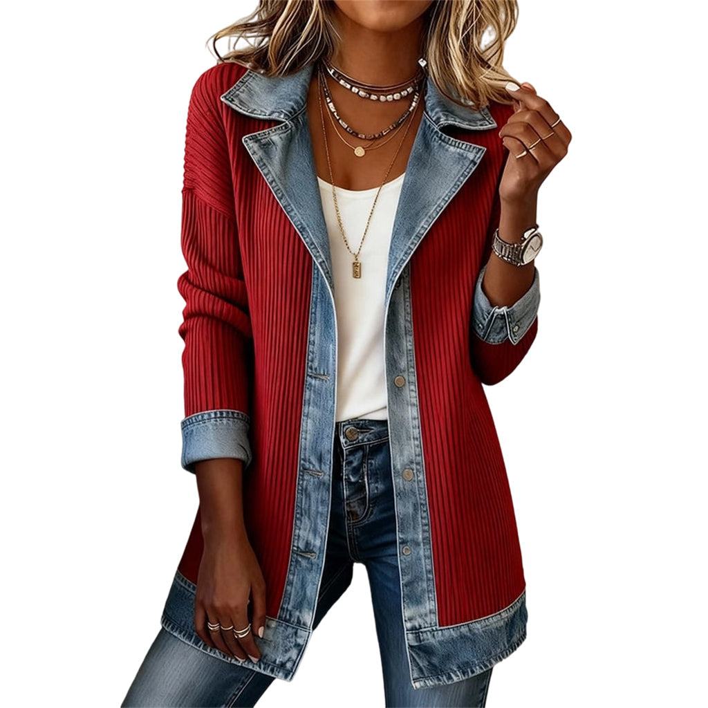 Jeans-Splice cardigan in a faux-two-piece look | Cotton cardigan for women