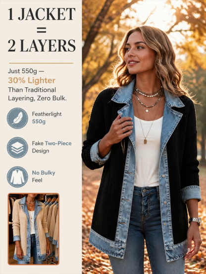 Jeans-Splice cardigan in a faux-two-piece look | Cotton cardigan for women